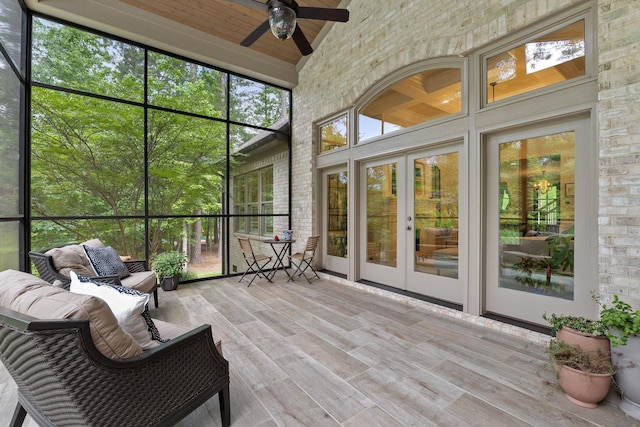 127 Turnberry, Spartanburg, SC 29306 - sunroom with ceiling fan, french doors, vaulted ceiling, and an outdoor living space