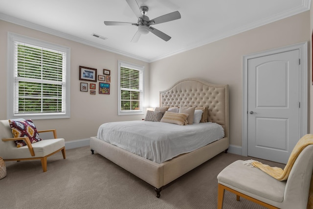 127 Turnberry, Spartanburg, SC 29306 - bedroom featuring multiple windows, carpet floors, crown molding, baseboards, and a ceiling fan