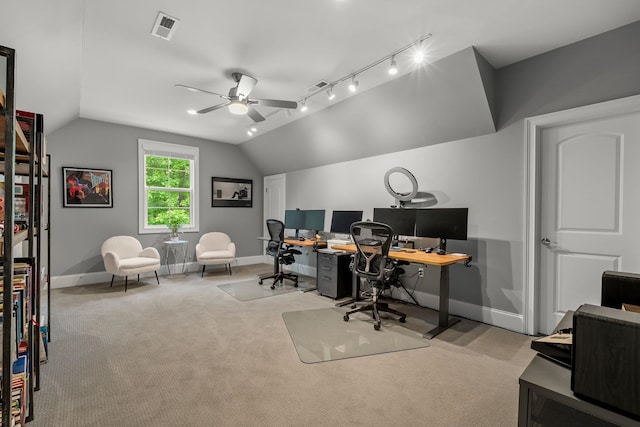 127 Turnberry, Spartanburg, SC 29306 - carpeted office with a ceiling fan, baseboards, and lofted ceiling