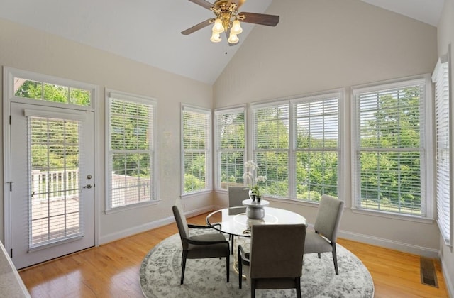 404 N Tidewater, Inman, SC 29349 - sunroom / solarium with high vaulted ceiling, baseboards, wood finished floors, a deck, and french doors