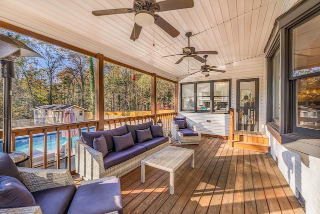 204 Thornhill, Spartanburg, SC 29301 - sunroom / solarium featuring an outdoor hangout area, ceiling fan, and plenty of natural light