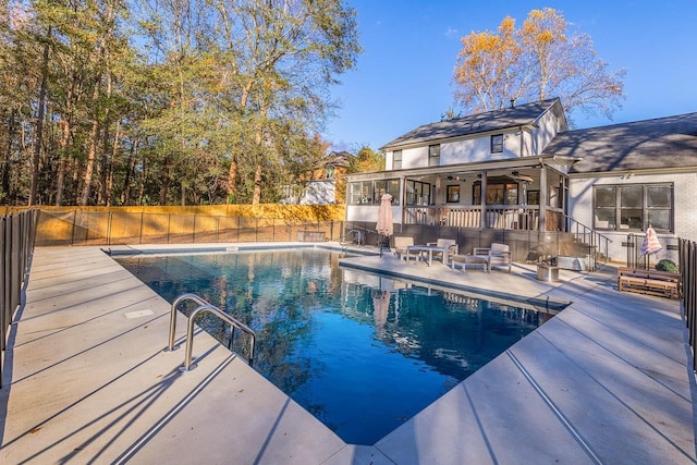204 Thornhill, Spartanburg, SC 29301 - view of swimming pool with a patio, a wooden deck, and a ceiling fan