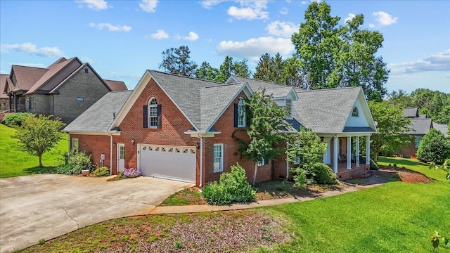 123 S Lake Emory, Inman, SC 29349 - traditional-style home featuring brick siding, an attached garage, driveway, a front lawn, and roof with shingles