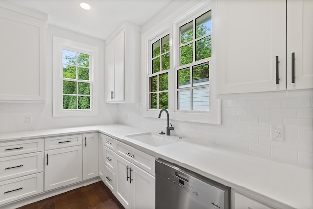 130 Market Bay, Simpsonville, SC 29681 - kitchen featuring stainless steel dishwasher, a sink, healthy amount of natural light, decorative backsplash, and recessed lighting