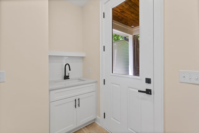 130 Market Bay, Simpsonville, SC 29681 - doorway with wood ceiling and bar with sink