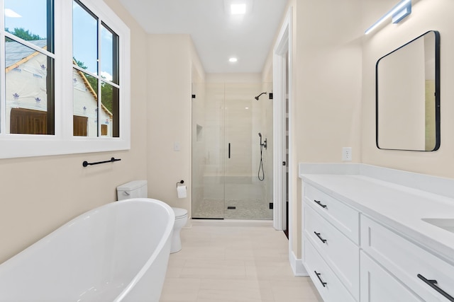 130 Market Bay, Simpsonville, SC 29681 - bathroom with a stall shower, a soaking tub, vanity, toilet, and baseboards