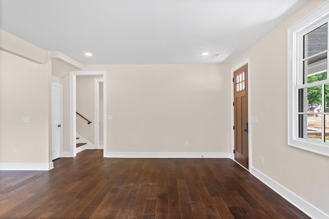 130 Market Bay, Simpsonville, SC 29681 - foyer featuring dark wood-style floors, stairs, baseboards, and recessed lighting