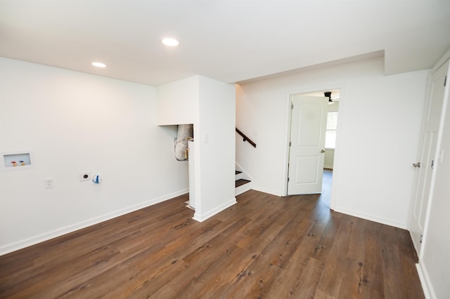 1635 Riveroak Rd, Inman, SC 29349 - basement with baseboards, wood finished floors, stairway, and recessed lighting
