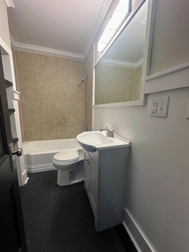 404 E Oneal, Gaffney, SC 29340 - full bathroom featuring tile patterned floors, vanity, toilet, shower / tub combination, and crown molding