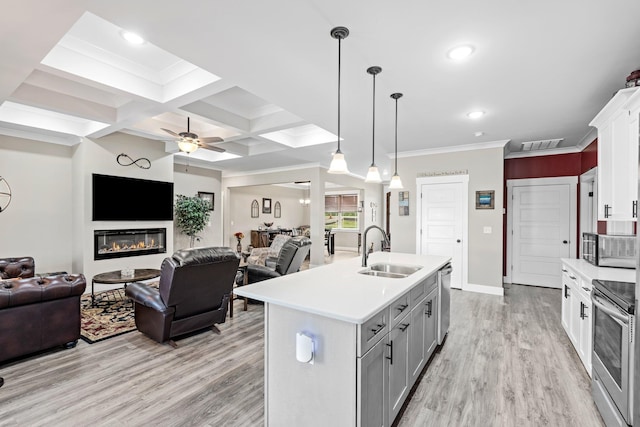 222 Blease Horton, Boiling Springs, SC 29316 - kitchen with a sink, open floor plan, stainless steel appliances, gray cabinets, and light countertops