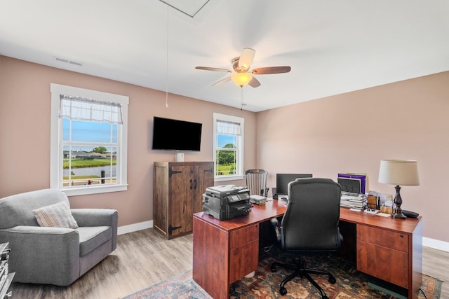 222 Blease Horton, Boiling Springs, SC 29316 - home office with wood finished floors, baseboards, ceiling fan, and attic access