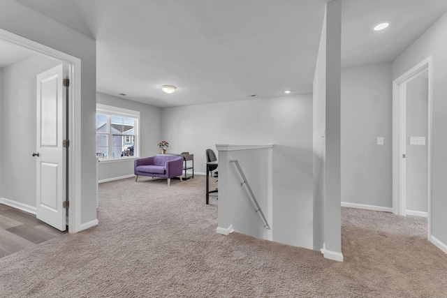 7096 Luna Mae, Boiling Springs, SC 29316 - hall with an upstairs landing, carpet flooring, baseboards, and recessed lighting
