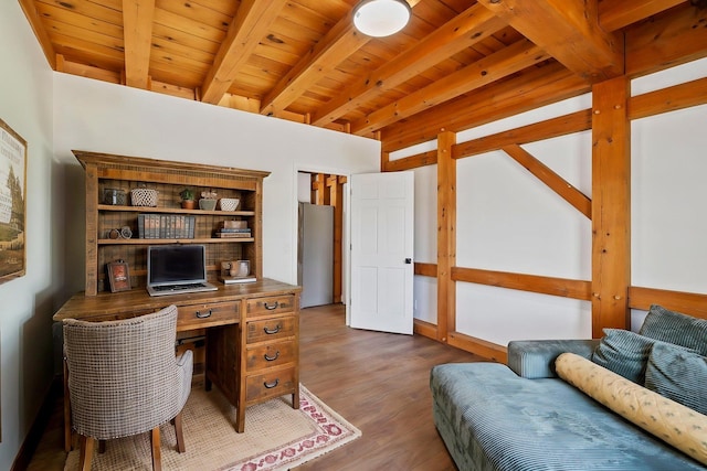 868 Old Hundred, Pelzer, SC 29669 - home office featuring wood finished floors and wood ceiling with exposed beams