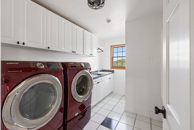 868 Old Hundred, Pelzer, SC 29669 - laundry area featuring independent washer and dryer, cabinet space, light tile patterned floors, and baseboards