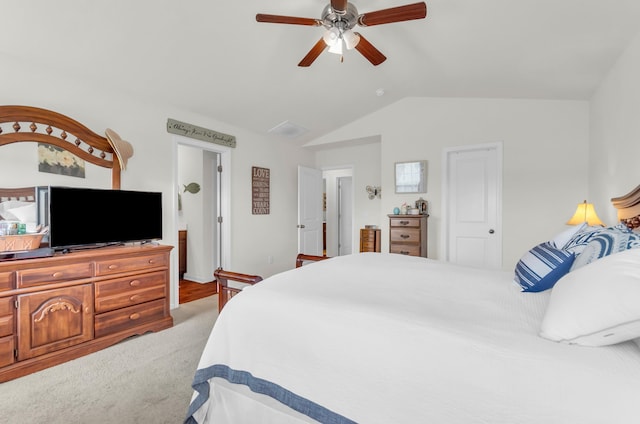 651 Willow Bank, Moore, SC 29369 - bedroom featuring lofted ceiling, a ceiling fan, and light carpet