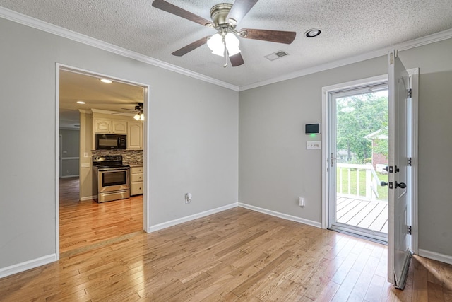 9 Powell, Inman, SC 29349 - unfurnished room with ceiling fan, light wood-type flooring, a textured ceiling, ornamental molding, and baseboards
