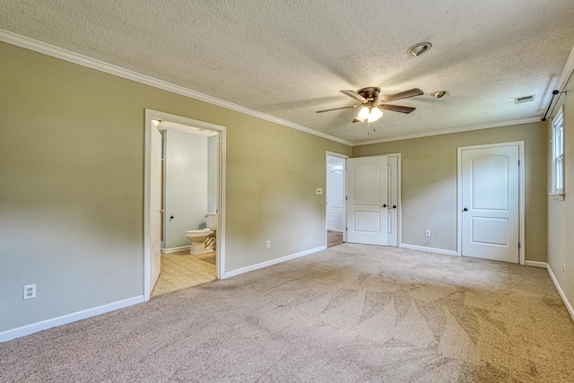 9 Powell, Inman, SC 29349 - unfurnished bedroom with carpet flooring, a textured ceiling, crown molding, baseboards, and ensuite bath