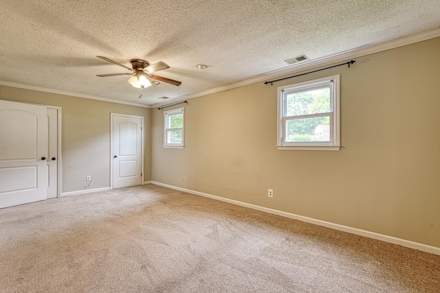 9 Powell, Inman, SC 29349 - unfurnished bedroom with ornamental molding, a textured ceiling, carpet floors, baseboards, and ceiling fan