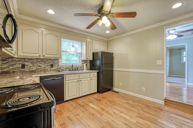 9 Powell, Inman, SC 29349 - kitchen with black appliances, a sink, ceiling fan, healthy amount of natural light, and crown molding