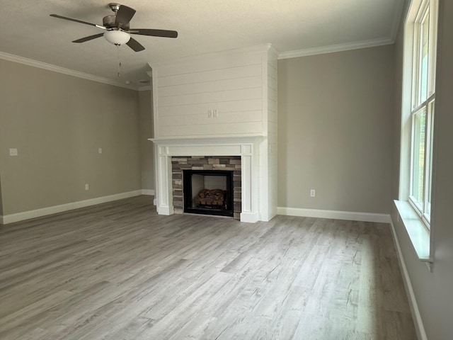 231 Patch, Spartanburg, SC 29302 - unfurnished living room featuring wood finished floors, ceiling fan, crown molding, and baseboards
