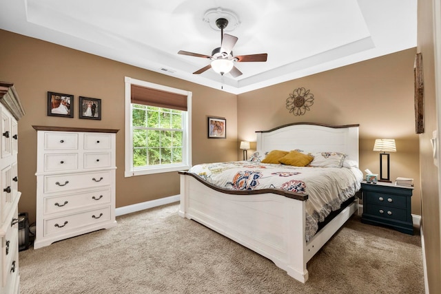 2131 Brockman Mcclimon, Greer, SC 29651 - bedroom with light carpet, baseboards, a raised ceiling, and a ceiling fan