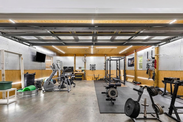 2131 Brockman Mcclimon, Greer, SC 29651 - gym with wooden walls, a garage, and wainscoting