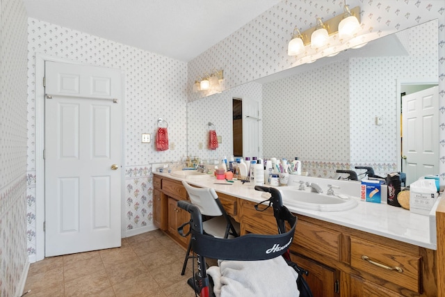 11 Midland, Taylors, SC 29687 - full bath with wallpapered walls, double vanity, and tile patterned floors