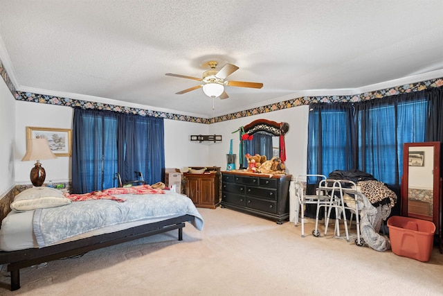 11 Midland, Taylors, SC 29687 - carpeted bedroom featuring a textured ceiling, ornamental molding, and a ceiling fan