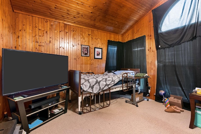 11 Midland, Taylors, SC 29687 - bedroom with wood ceiling, carpet, vaulted ceiling, and wood walls