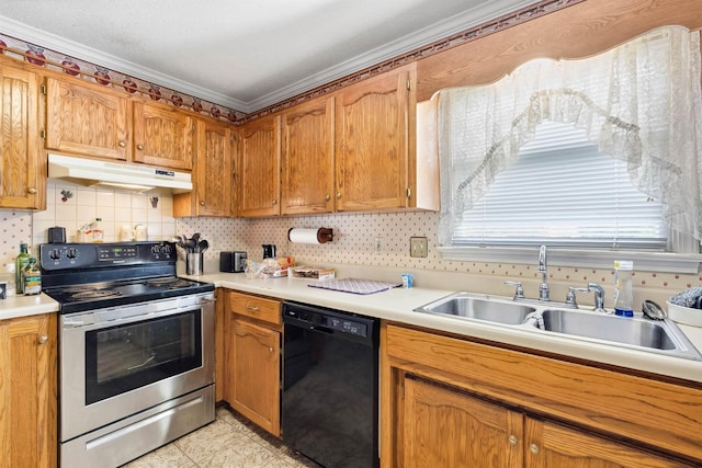 11 Midland, Taylors, SC 29687 - kitchen featuring electric stove, dishwasher, under cabinet range hood, a sink, and light countertops