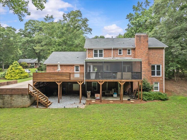 805 Laurel, Spartanburg, SC 29301 - rear view of property with a sunroom, a patio, a lawn, and brick siding