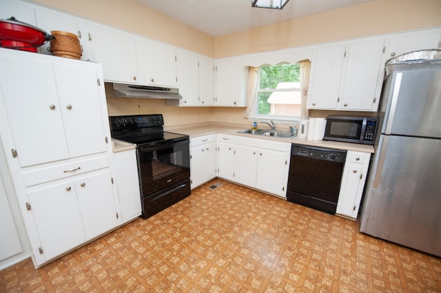 107 Anita, Spartanburg, SC 29302 - kitchen with black appliances, under cabinet range hood, a sink, light flooring, and light countertops