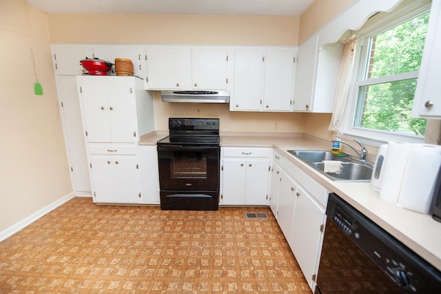 107 Anita, Spartanburg, SC 29302 - kitchen featuring black appliances, a sink, range hood, light countertops, and white cabinetry