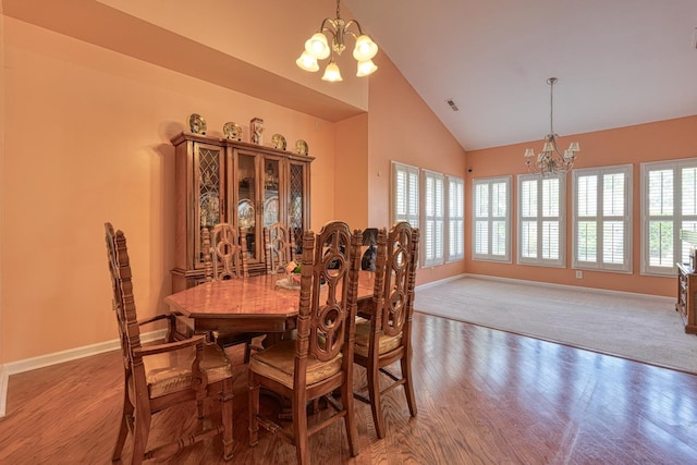 427 Listrac, Moore, SC 29369 - dining room with a chandelier, light wood-style floors, baseboards, and high vaulted ceiling