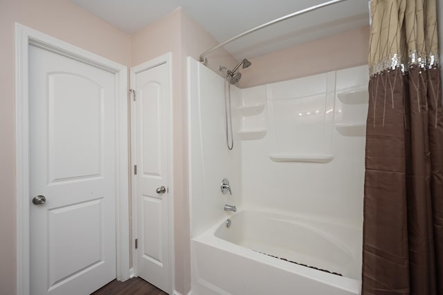 170 Old Timber, Woodruff, SC 29388 - bathroom with shower / bath combination with curtain and wood finished floors