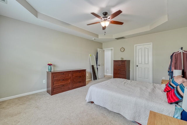 514 Millervale, Greer, SC 29650 - carpeted bedroom featuring a tray ceiling, baseboards, and ceiling fan