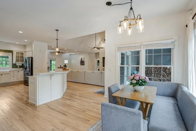 355 Night Lark, Campobello, SC 29322 - kitchen with freestanding refrigerator, open floor plan, light wood-style floors, and recessed lighting