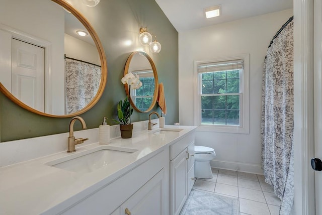 355 Night Lark, Campobello, SC 29322 - bathroom with double vanity, tile patterned flooring, toilet, and baseboards