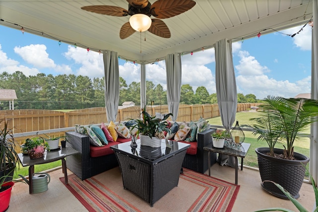 309 Old Kimbrell, Boiling Springs, SC 29316 - sunroom with an outdoor hangout area and a ceiling fan