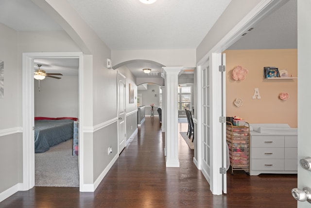 309 Old Kimbrell, Boiling Springs, SC 29316 - corridor featuring arched walkways, wood finished floors, ornate columns, and baseboards