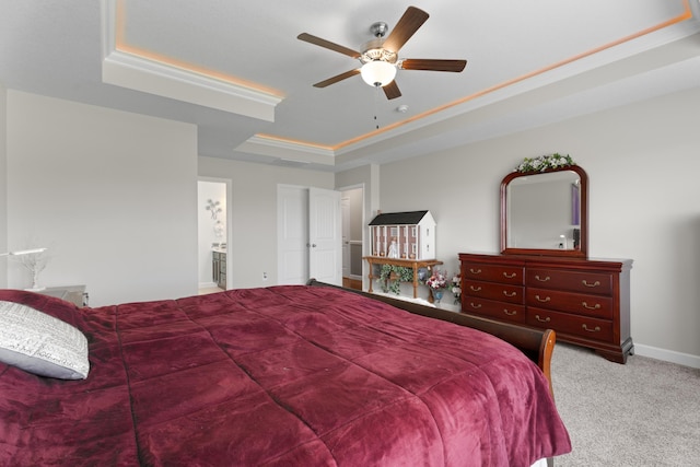 309 Old Kimbrell, Boiling Springs, SC 29316 - bedroom with a raised ceiling, carpet floors, ceiling fan, ensuite bath, and baseboards