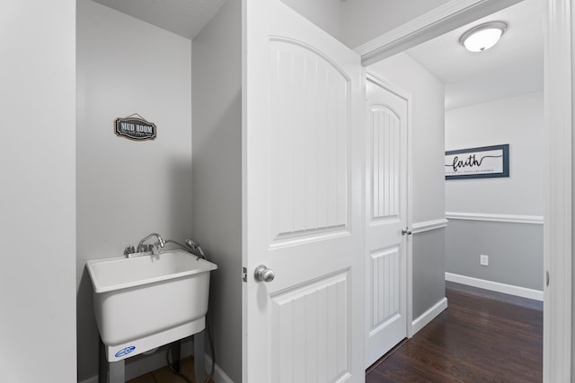 309 Old Kimbrell, Boiling Springs, SC 29316 - bathroom with wood finished floors, baseboards, and a sink