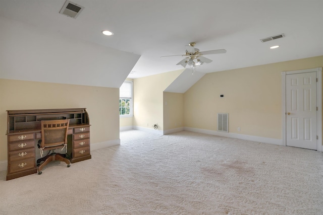 121 Commons, Spartanburg, SC 29302 - unfurnished office with lofted ceiling, a ceiling fan, carpet floors, baseboards, and recessed lighting