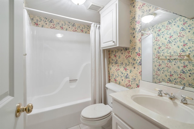 121 Commons, Spartanburg, SC 29302 - bathroom with vanity, wallpapered walls, toilet, and shower / bath combo