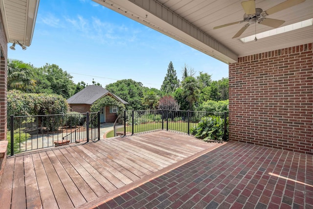 121 Commons, Spartanburg, SC 29302 - wooden terrace featuring a ceiling fan and an outbuilding