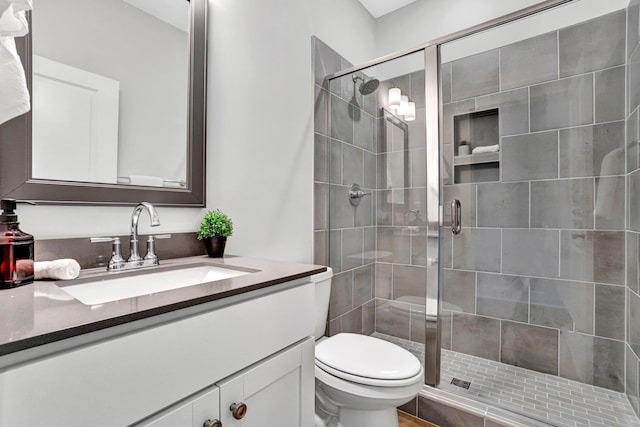 206 Hoss, Greenville, SC 29615 - bathroom with toilet, vanity, and a shower stall