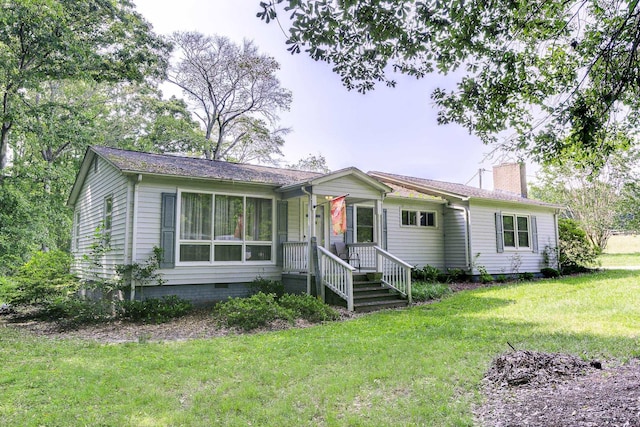 312 Ninety Nine Island Rd, Blacksburg, SC 29702 - ranch-style home featuring a chimney, a front lawn, and crawl space