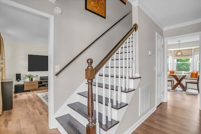 16 Chariot, Simpsonville, SC 29681 - staircase with wood finished floors, ornamental molding, and baseboards