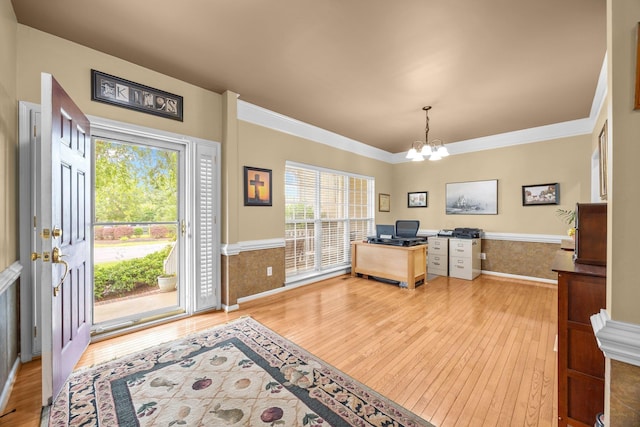 6533 NW Derby, Concord, NC 28027 - home office featuring light wood finished floors, a chandelier, ornamental molding, and baseboards