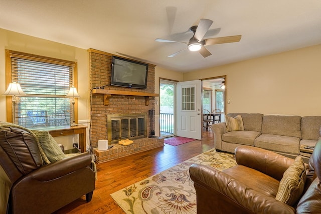 114 Cotswold, Moore, SC 29369 - living room with ceiling fan, wood-type flooring, and a fireplace